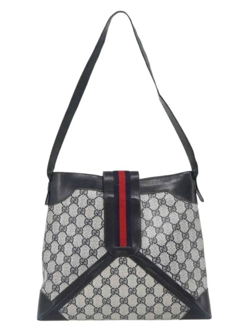 GUCCI GG Supreme Sherry Line Shoulder Bag PVC Navy Gold Auth ka4505 - Picture 2 of 16